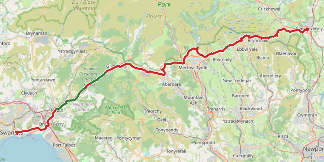 Map of NCN 46 - Heads of the Valleys