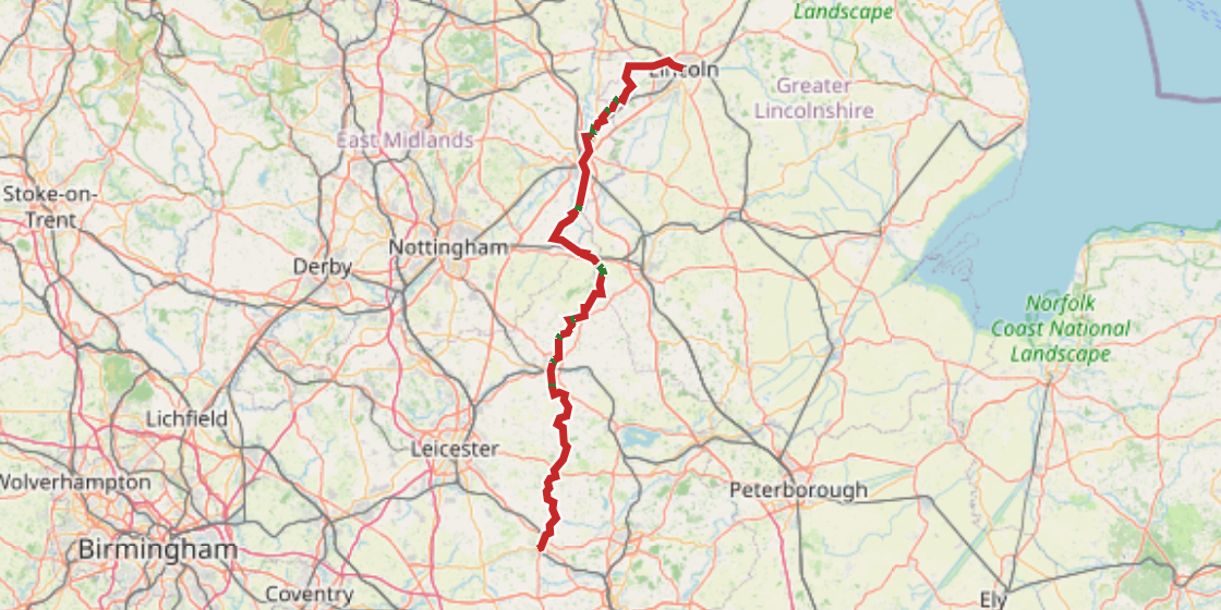 Map of NCN 64 - Melton Mowbray to Lincoln
