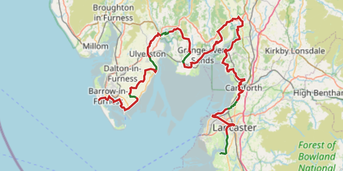 Map of NCN 69 - Morecambe Bay Cycle Way