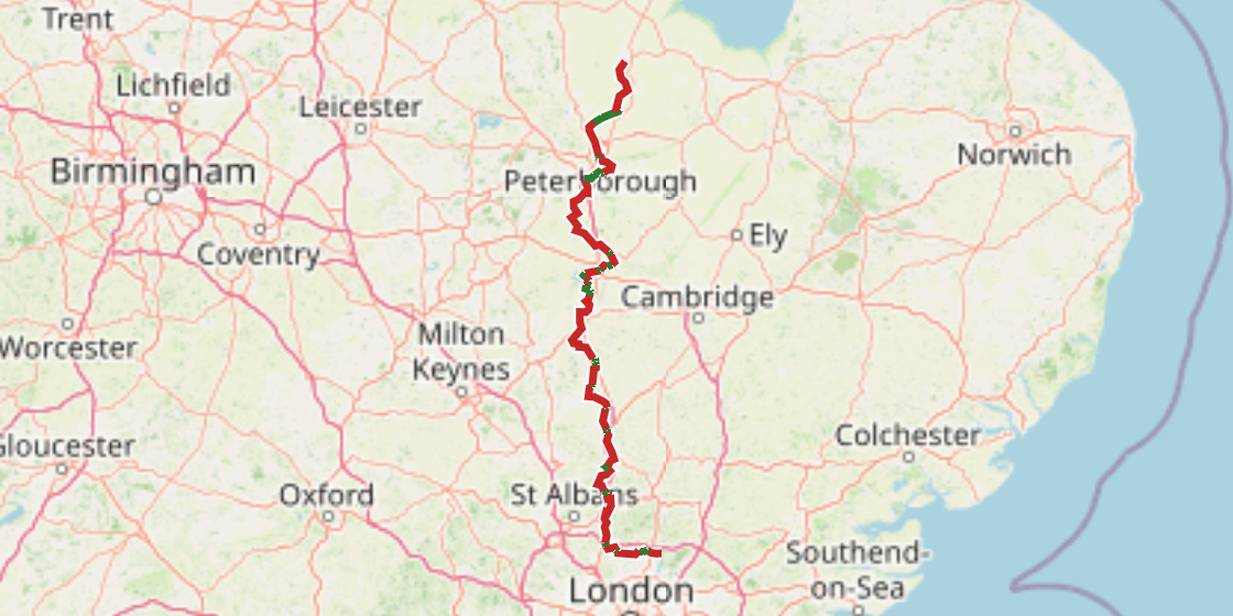 Map of NCN 12 - The Great North Way