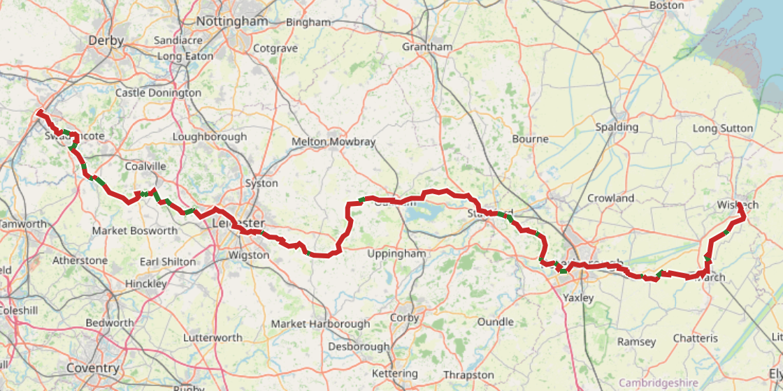 Map of NCN 63 - East Midlands Cycleway