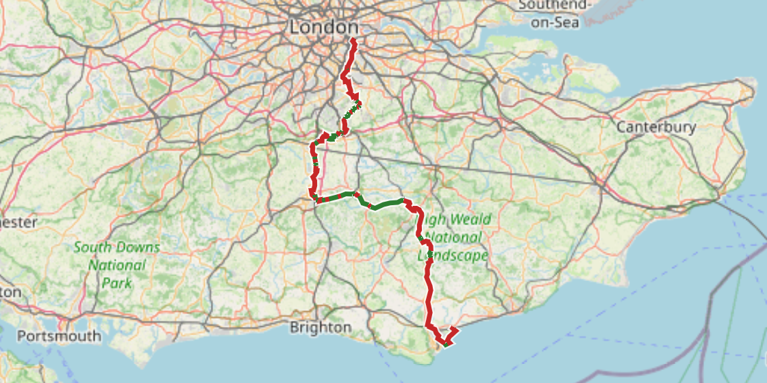 Map of NCN 21 - London to Eastbourne