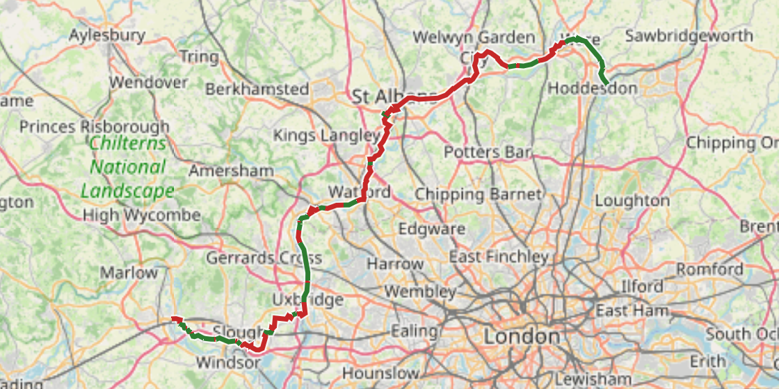 Map of NCN 61 - Maidenhead to Ware