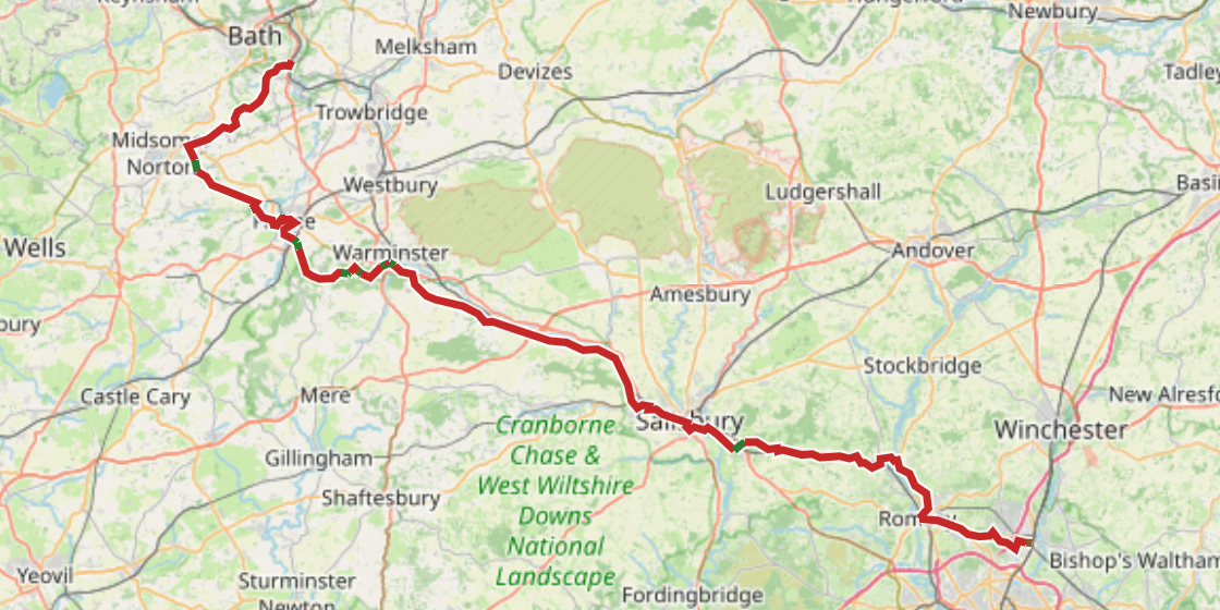 Map of NCN 24 - Bath to Eastleigh