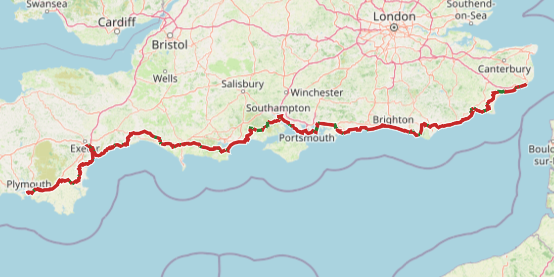 Map of NCN 2 - South Coast Cycle Route