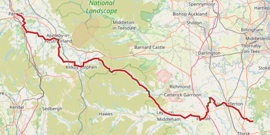 Map of NCN 71 - Lakes to the North York Moors