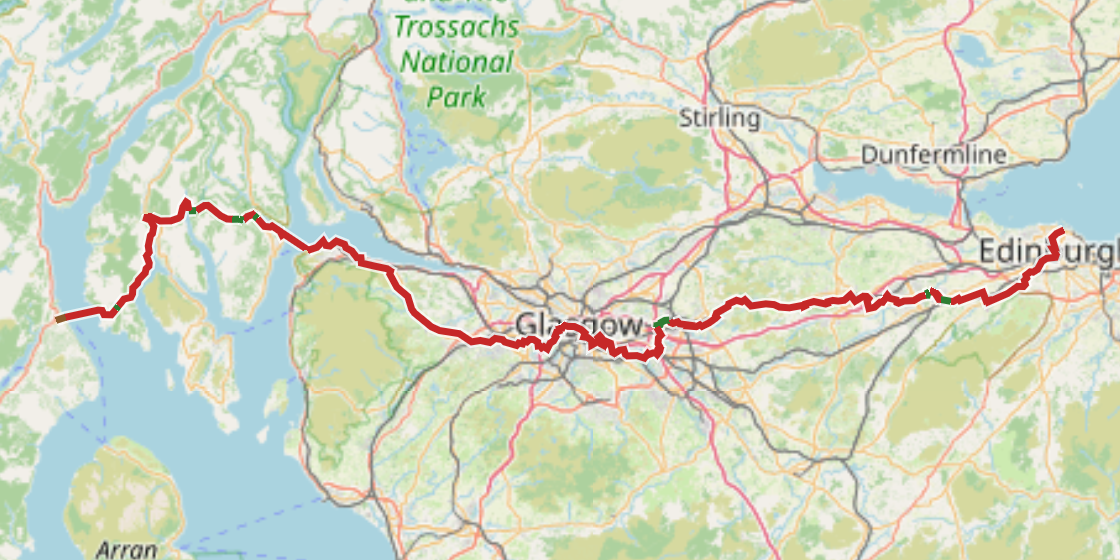 Map of NCN 75 - Edinburgh Glasgow Kintyre