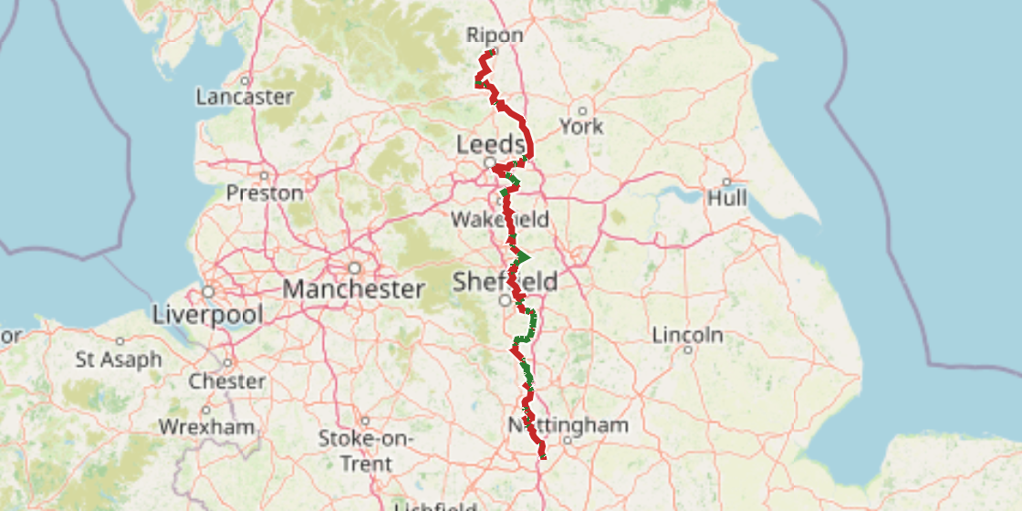 Map of NCN 67 - Trans Pennine Trail Central