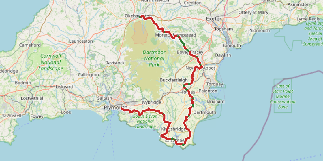 Map of NCN 28 - Dartmoor South Devon