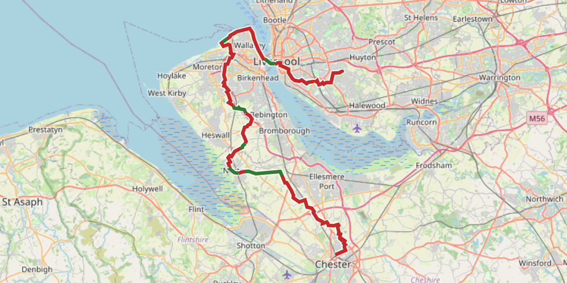 Map of NCN 56 - Huyton to Chester