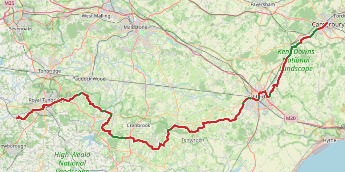 Map of NCN 18 - Canterbury to Royal Tunbridge Wells