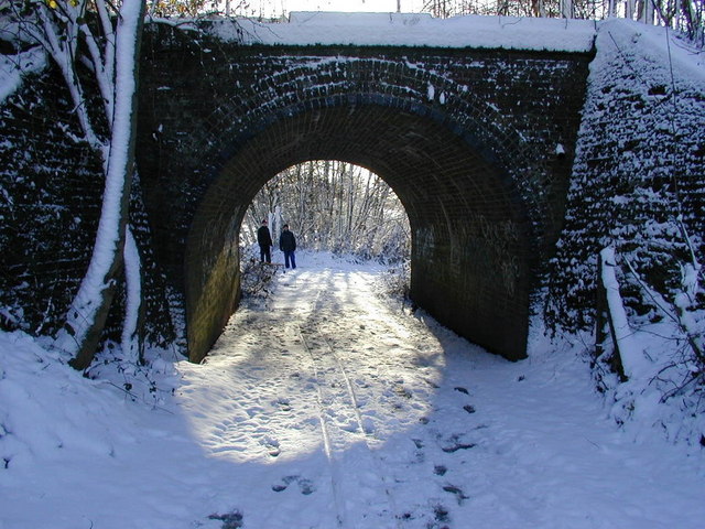 Footpath under a bridge of the Alban Way in winter